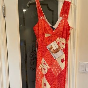 New, Orange dress V neckline size 11.